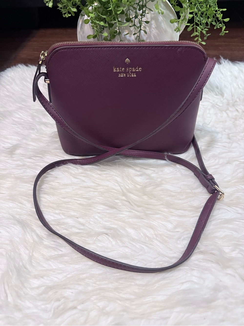 kate spade Plum Saffiano Crossbody with Gold-Tone Logo - Picture 3 of 8